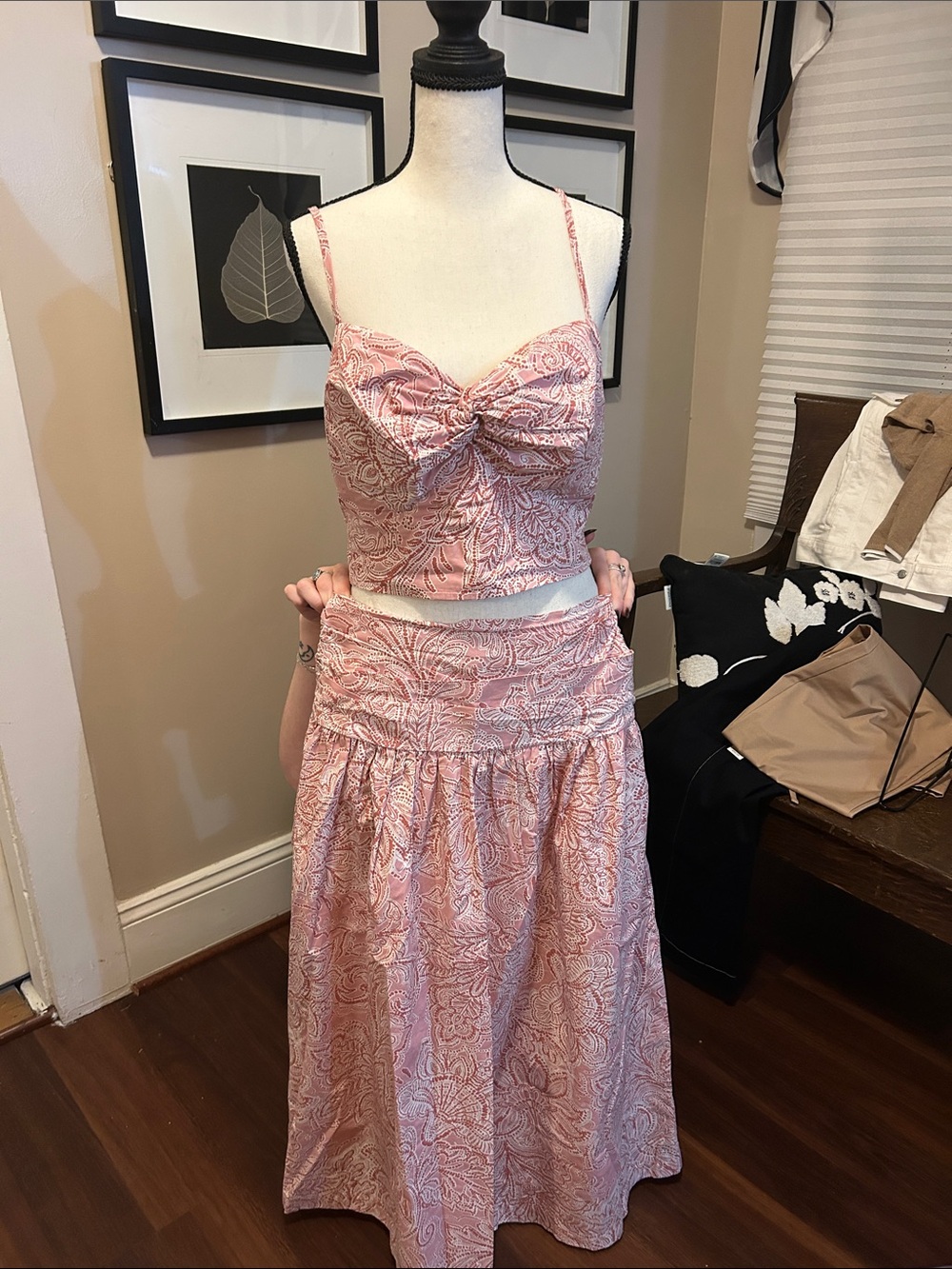 LOFT Pink Patterned Two-Piece Skirt Set